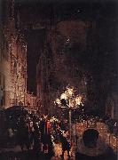 POEL, Egbert van der Celebration by Torchlight on the Oude Delft oil on canvas